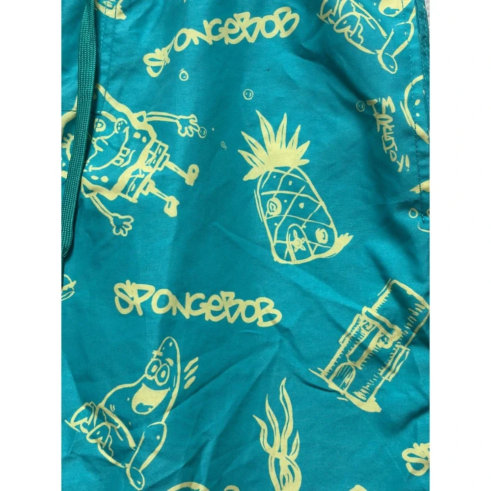 Nickelodeon SpongeBob SquarePants Swim Trunks Mens Large Teal Green Board Shorts